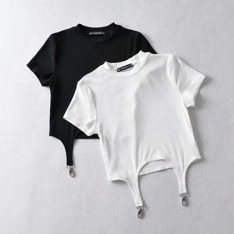 2024 женские модные черные и белые летние топы сексуальные футболки Корейская