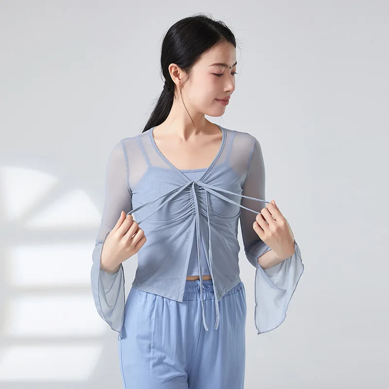 Топ женский сетчатый прозрачный с длинным рукавом пикантная Элегантная блузка