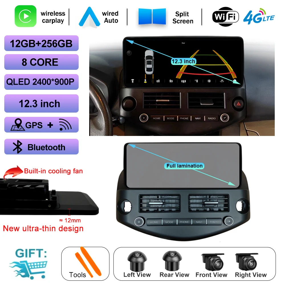 Фото Автомобильное радио с Wi-Fi 4G для Toyota RAV4 2007-2012, беспроводной Carplay, Android 16, мультимедийный проигрыватель, HDMI, DSP, 48EQ №5