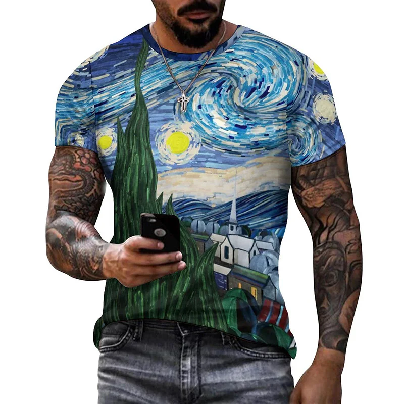 

Classic van Gogh Painting T Shirt for Men Summer Casual Streetwear Harajuku Fashion Women Clothing Vintage Kids Oversized Tops