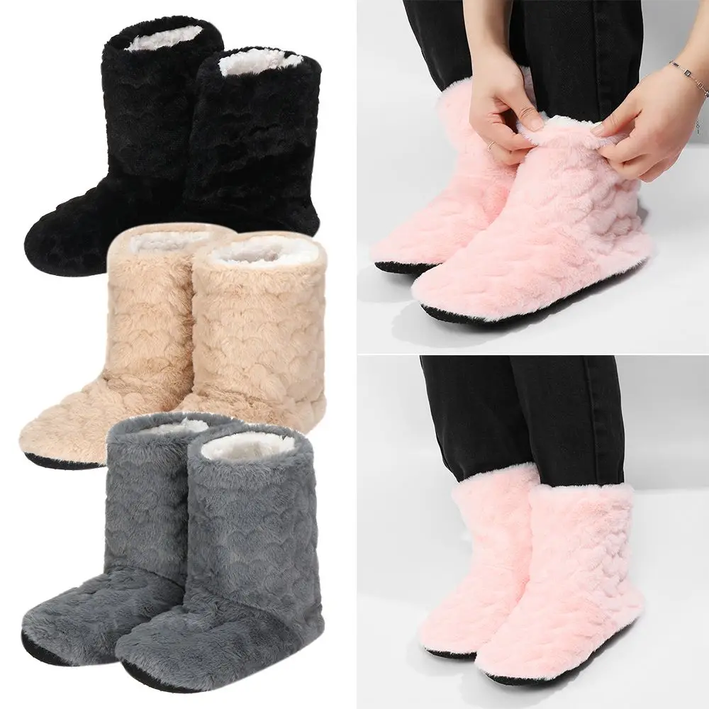 

1Pair Warm Fleece Snow Boots Thickening High Floor Boots Floor Socks Ladies Booties Indoor Slipper