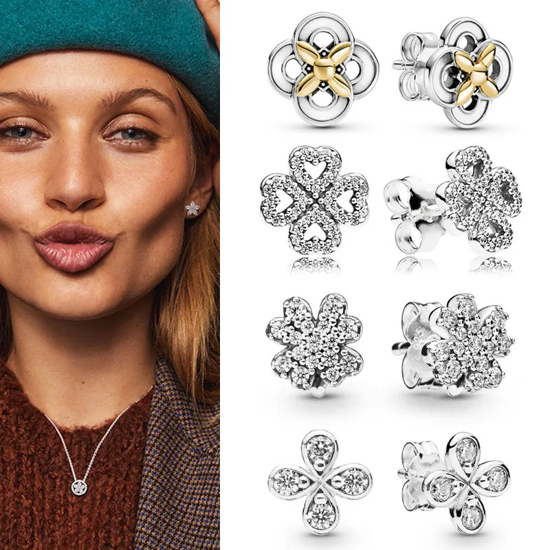 

Original 925 серьги Silver Pan Earrings Creative Silver Lucky Clover Pan Earrings For Women Wedding Gift Fashion Jewelry