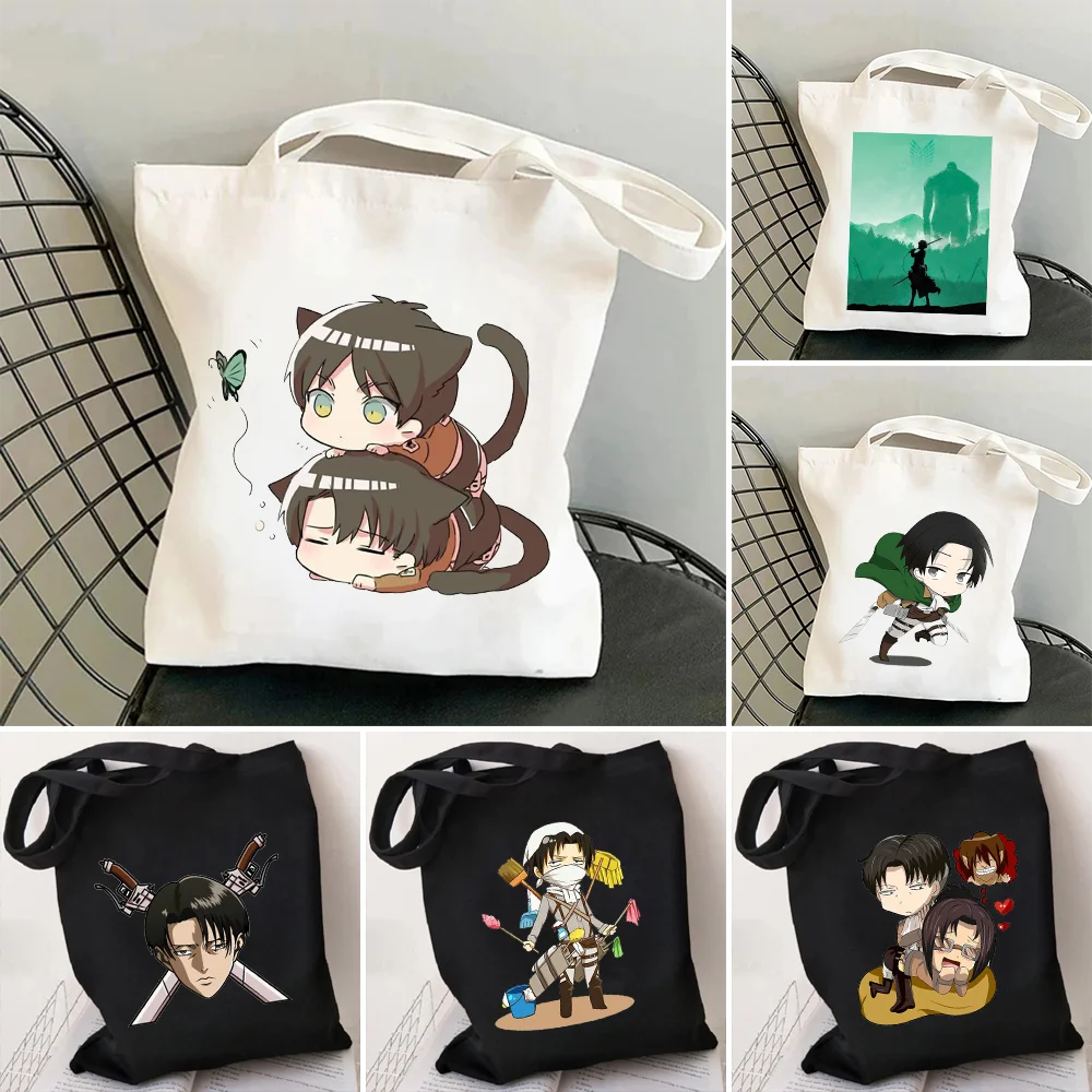 

Attack on Titan Eren Levi Shingeki no Kyojin Ackerman Livai Women's Canvas Shopper Cotton Tote Bags Shopping Shoulder Handbags