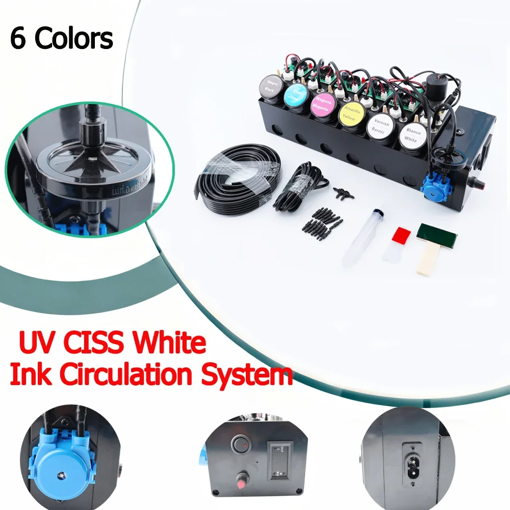Фото 6-цветный модифицированный УФ-лак, глянцевый конвертер, комплект DTF Ink System, циркуляционное устройство СНПЧ, инструмент DIY, УФ-принтер, инструмент с белыми чернилами №3
