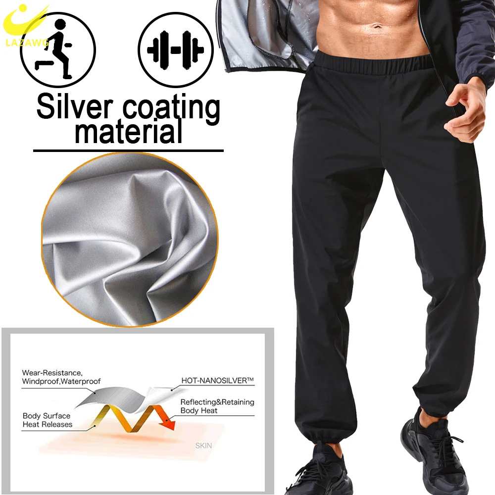 LAZAWG Mens Sauna Suit Weight Loss Set Sweat Top Pants Slimming Jacket Trousers Workout Leggings Shirt Body Shaper Fat Burner