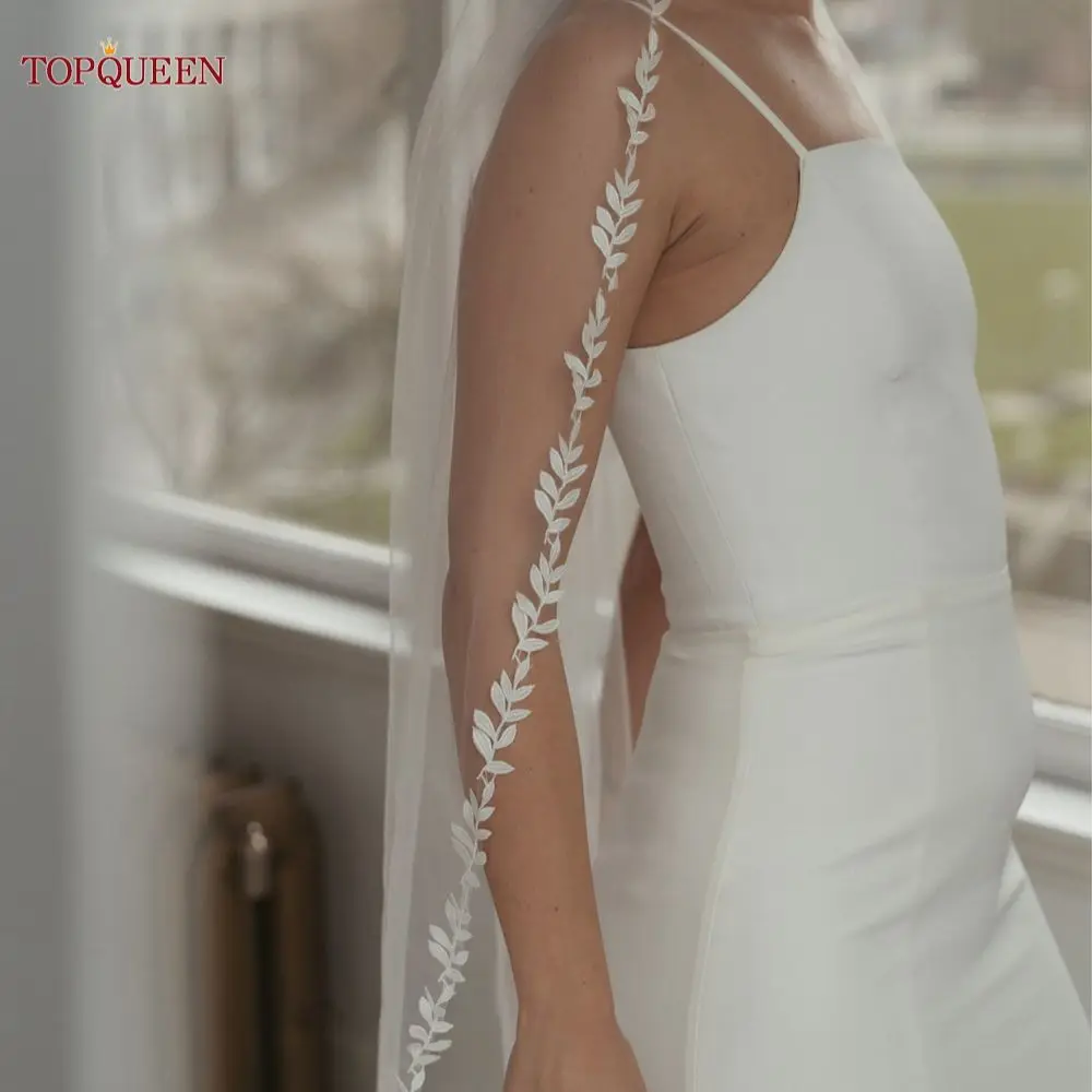 TOPQUEEN V129 свадебная вуаль кружевная кромка фата 3 м белая слоновая кость тонкий