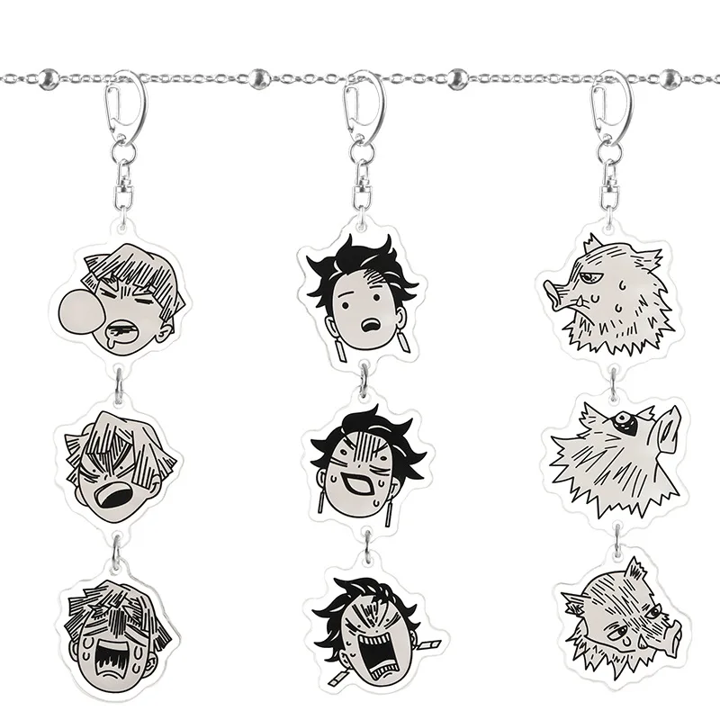 

Anime Demon Slayer Keychain Personality Creative Three Expressions Kimetsu No Yaiba Figure Pedant Anime Acrylic Accessories