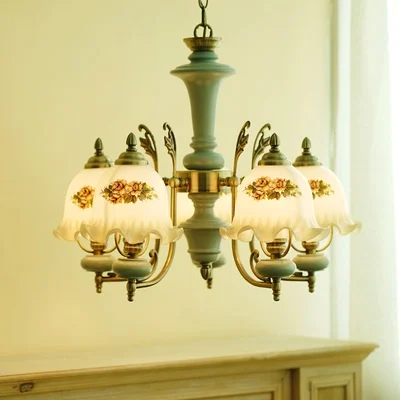 

Northern European Rural nostalgia Chinese American retro solid wood glass chandelier living room bedroom Restaurant