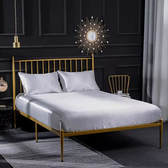 

Satin Silk Fitted Sheet with Pillowcases Bed Mattress Protector Cover White Black Grey Blue Purple Twin Queen Bedspread