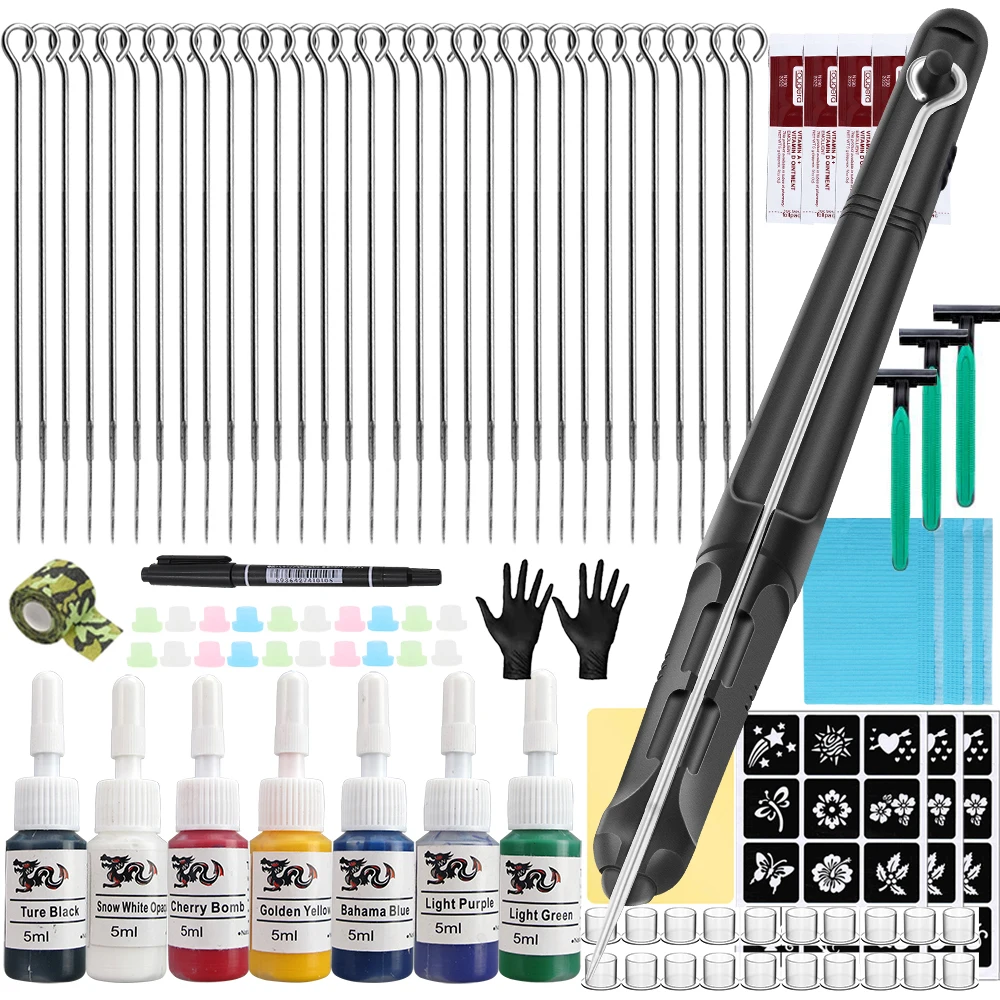 

DIY 3D Hand Poke and Stick Tattoo Kit With Ink Needles Accessories Set for Body Art Hand Poke Stick Tattoo Beginner Practice Kit