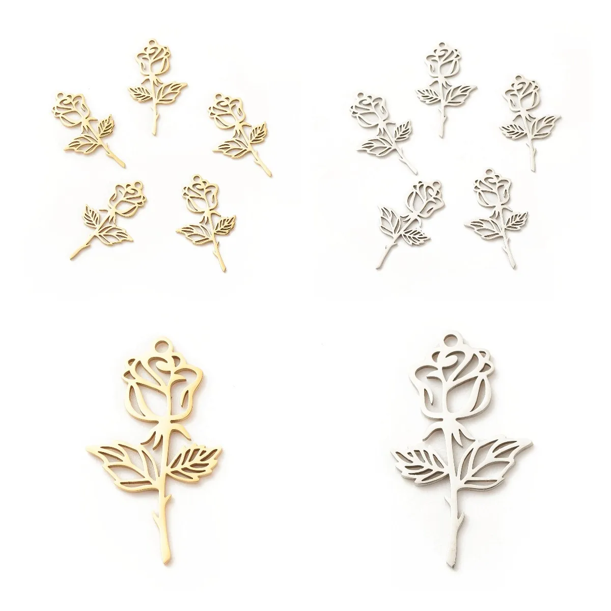 

Pandahall 10Pcs Rose Shape Stainless Steel Pendants Laser Cut Flower Charms For Bracelet Necklace Earring Jewelry Making Gift