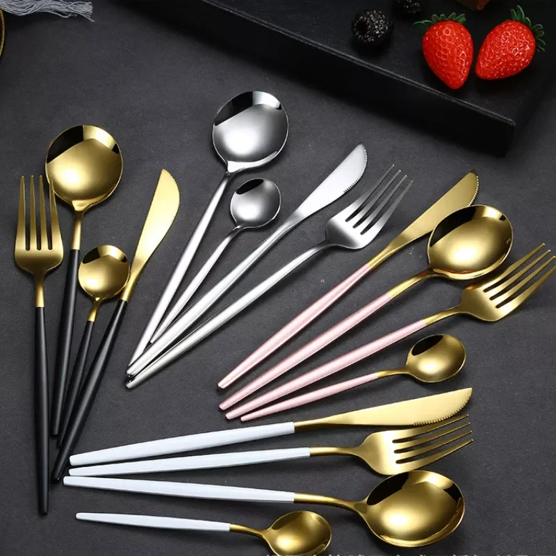 

New in Steel Cutlery Western Tableware Coffee Stirring Spoon Steak Knife Four-piece Cutlery Spoon Fork Knife