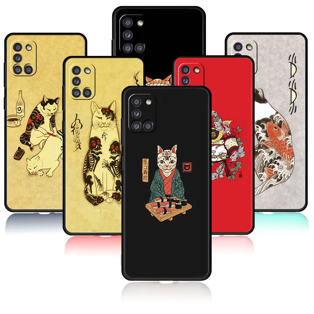 

For Samsung A72 A02s A52 A41 A51 A12 A71 A31 A21s A32 4G A73 A33 A22 A53 A23 A52s 5G A03s Cases Phone Funda Japanese cat art
