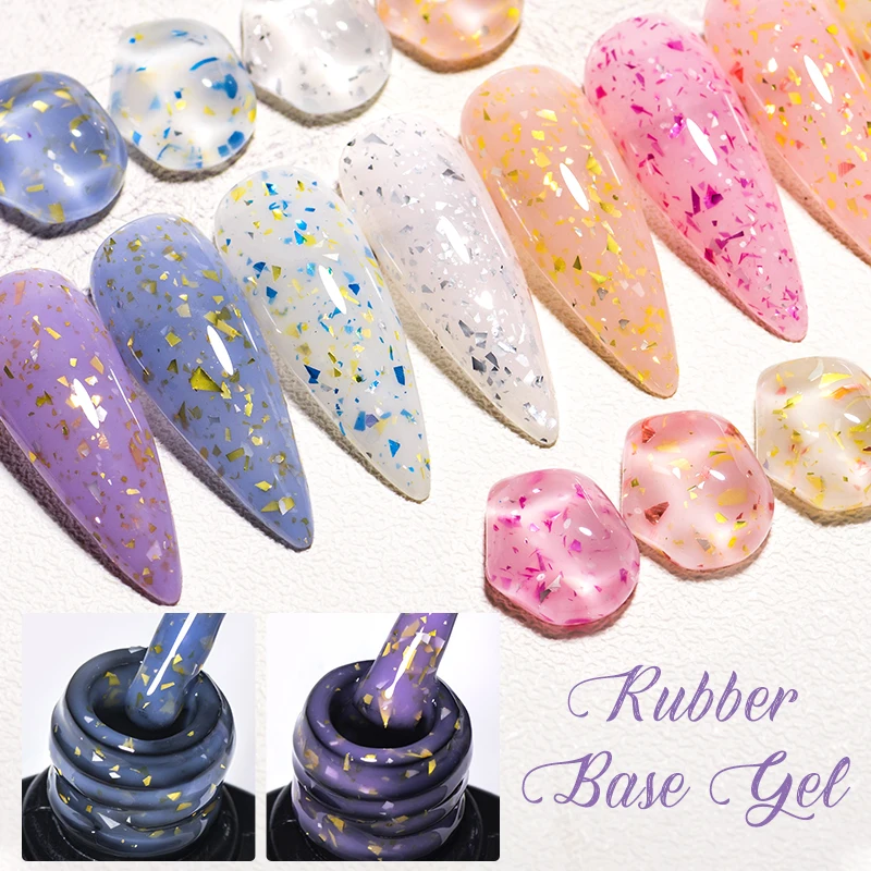 MEET ACROSS 7ml Milk White Rubber Base Gel Silver Gold Pink Foils Glitter Semi-Permanent Nail Art Varnish For Nails Manicure