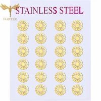 beautiful multi petal flower earrings geometric pattern design gold plated stainless steel studs set women jewelry wholesale
