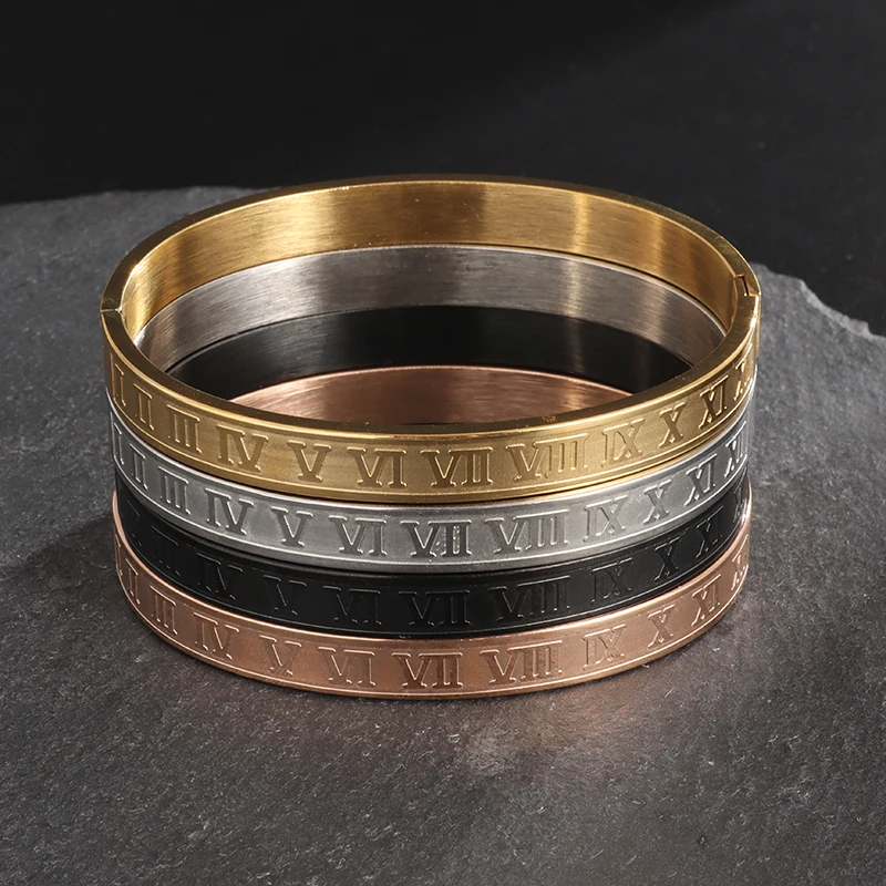 

New Trend Retro Stainless Steel Roman Numeral Alphabet Bracelet Men Women Casual Simple Jewelry Gift