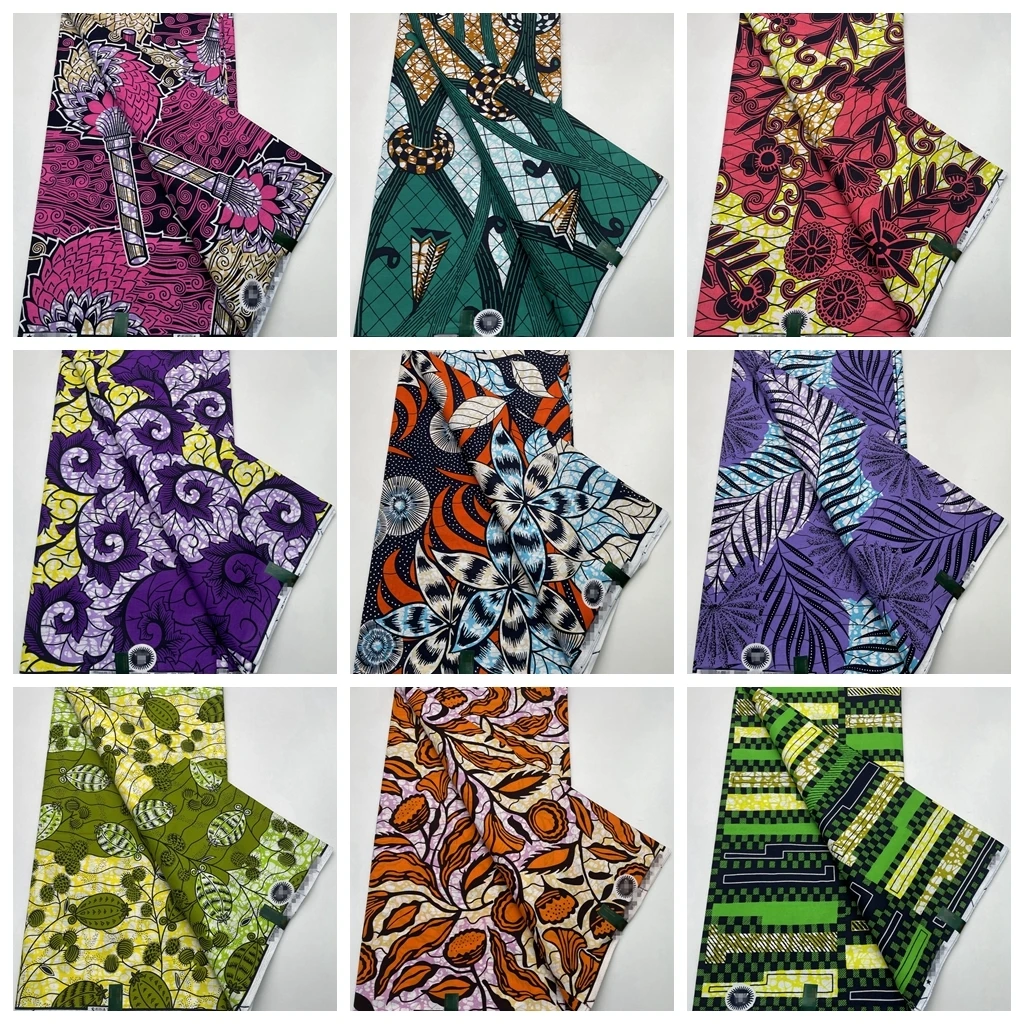 

Африканская восковая Ткань 6 ярдов, настоящий воск в нигерийском стиле, квадратная ткань, ткань, 100% хлопок для шитья, свадьбы