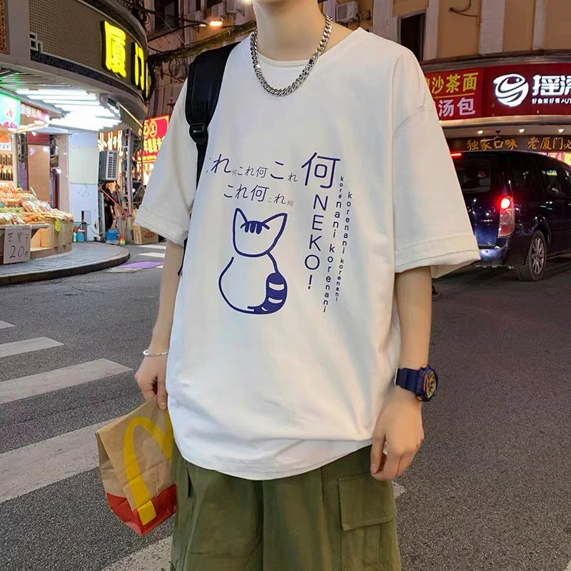 

Anime Tokyo Men Tshirts Japanese Oversized Cute Cat Cartoon Print Male Casual Short Sleeve Tops Loose Summer Harajuku Tee Shirt