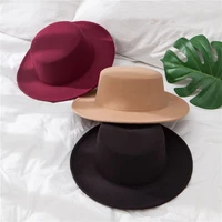 elegant british wide brim ladies caps bowler hats flat top fedoras hats for women solid color imitation woolen jazz cap