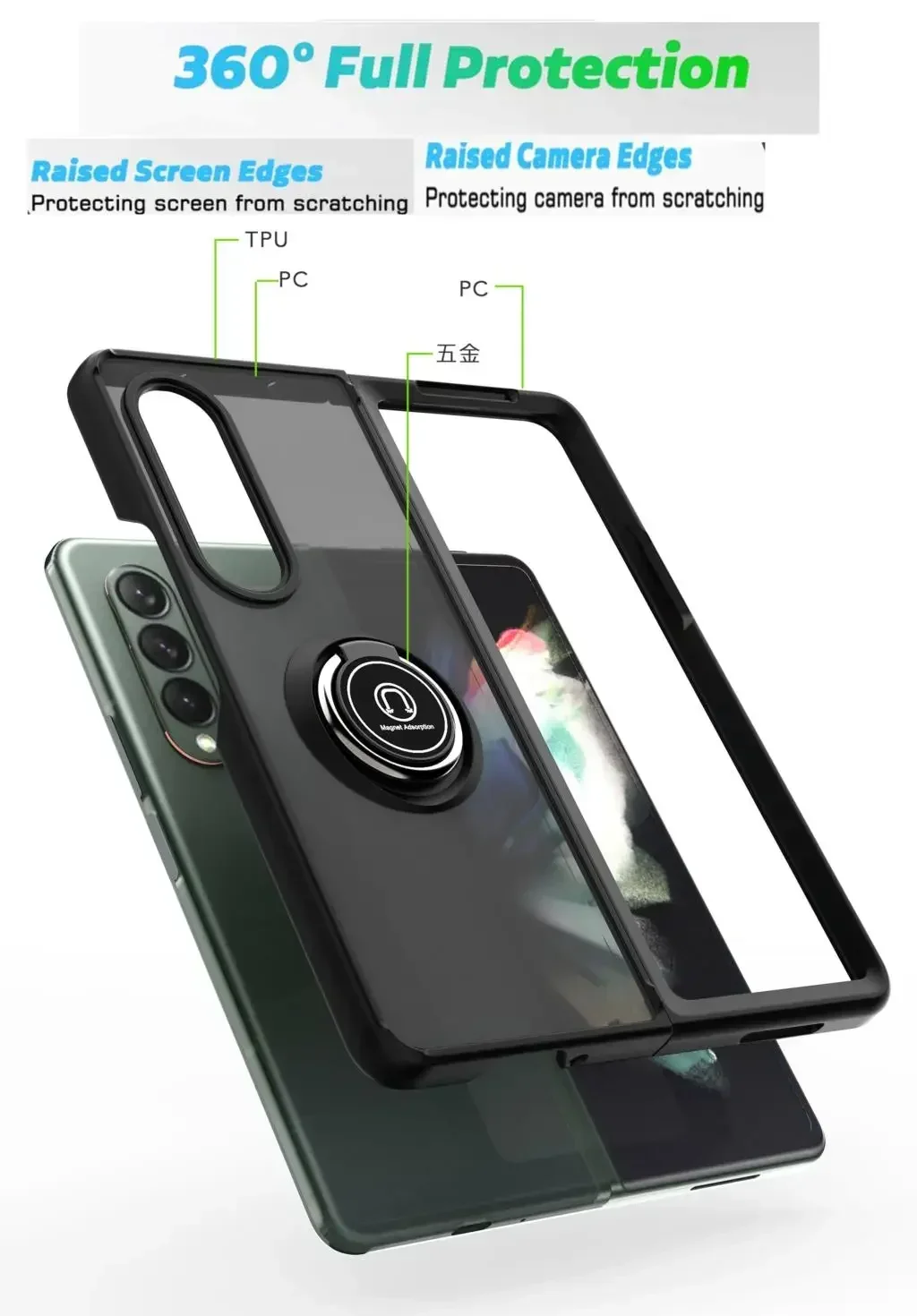 Вращающийся на 360 градусов чехол-книжка для Samsung Galaxy Z Fold 3 автомобильный Магнитный
