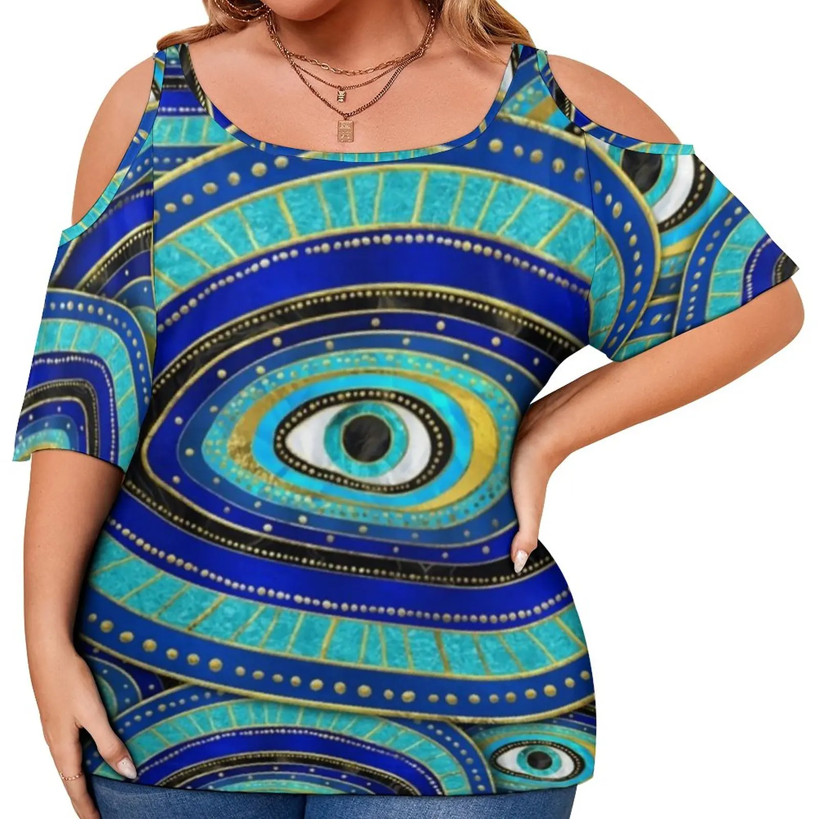 

Evil Eye T Shirt Greek Amulet Print Modern T-Shirts Short-Sleeve Beach Tees Woman Summer Printed Clothes Plus Size 3XL 4XL