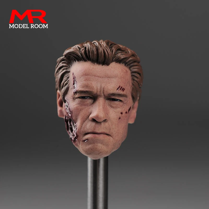 

1/6 Scale Old Arnold Schwarzenegger T800 Damaged Head Sculpt Carving Model Fit 12'' Male Soldier Action Figure Body Dolls