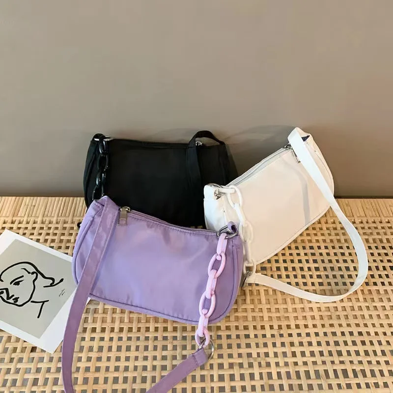 

2022 New Fashion Black Shoulder Bag For Women Nylon Chains Crossbody Bag Large Capacity Messenger Bag Daily Lady Handbag