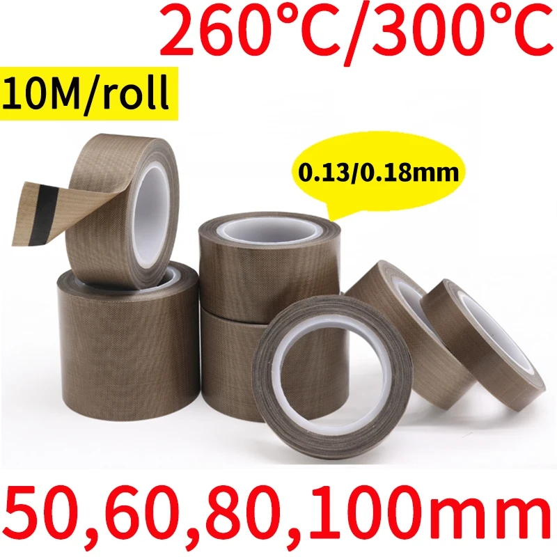 

50/60/80/100mmx0.13/0.18mm Adhesive Cloth Insulated Vacuum Sealing Machine High Temperature Resistant Electric PTFE Tape 10m