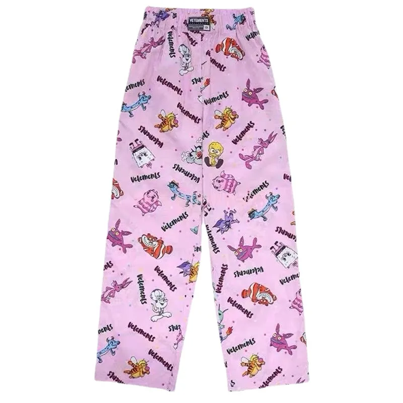 

Vetements Pants for Women Spring and Summer New VTM Pink Straight-leg Wide-leg Cartoon Couple Casual Harajuku Trousers Femelle