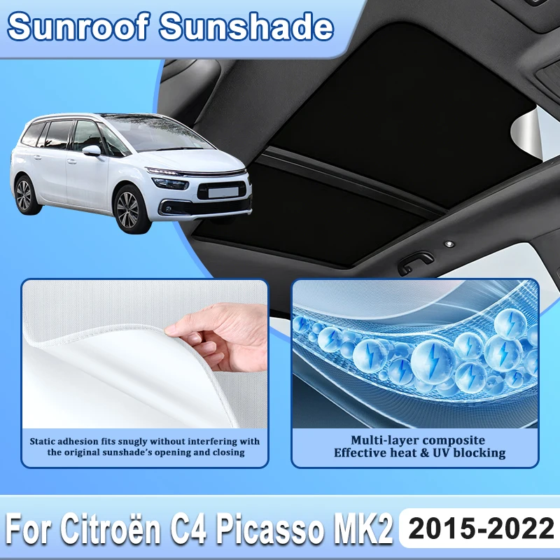 Фото Для Citroën C4 Picasso MK2 2015~2022: Автомобильные электростатические солнцезащитные шторки для люка, аксессуары для защиты от солнца, накладки на люк №1