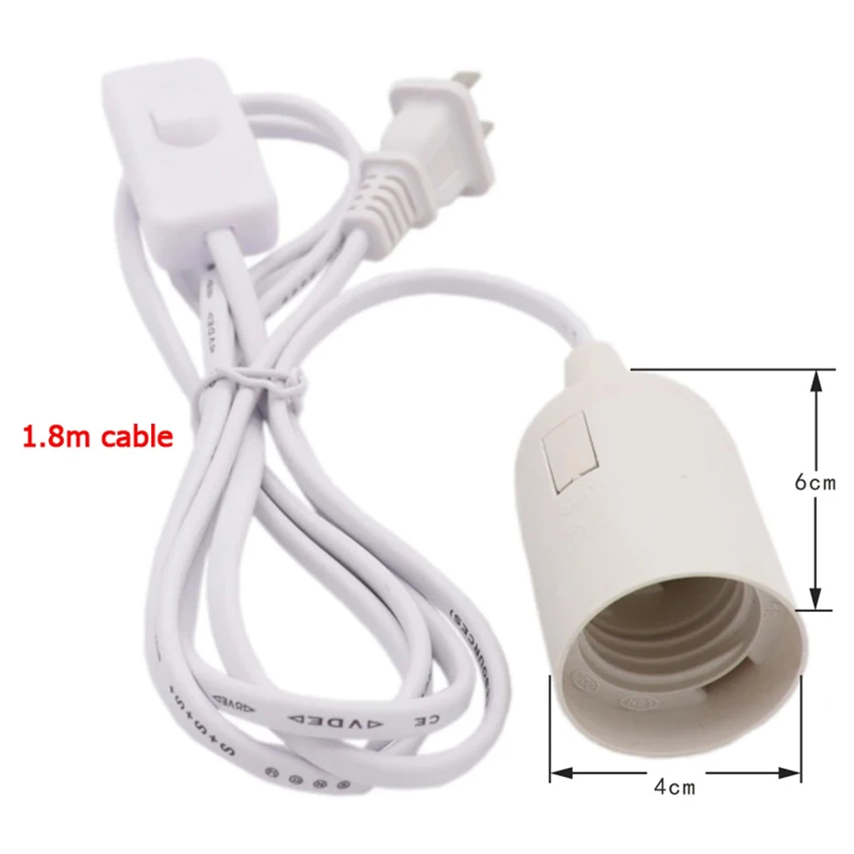 US AU UK EU to E27 Power Cord Screw Base Lamp Holder LED Pendant Light Head With 303 Switch Extent Cable 1.8m Bulb Socket