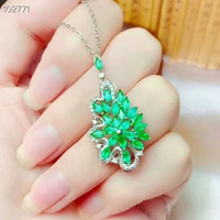 meibapj luxurious natural emerald gemstone pendant necklace real 925 pure silver green stone fine wedding jewelry for women