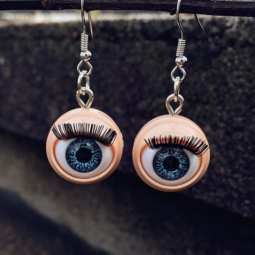 

Free Shipping Interesting Plastic Resin Material Blinking Doll Earrings For Women Body Terror Jewelry Accessories Gift