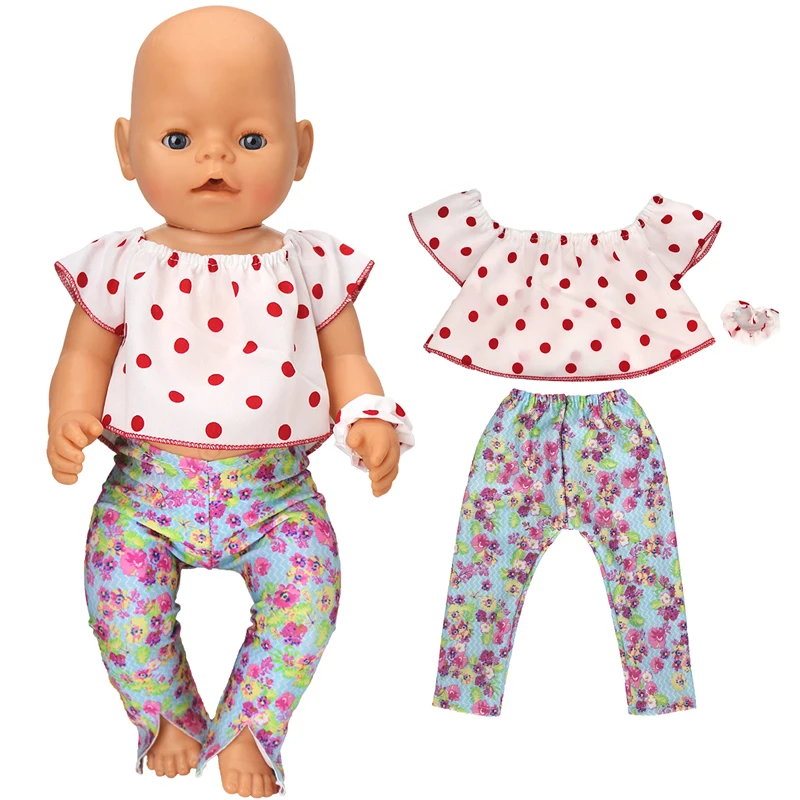 

Кукла Reborn, 43 см, летняя одежда, штаны в красный горошек с цветами, 17 дюймов, наряды для кукол, подарки для девочек