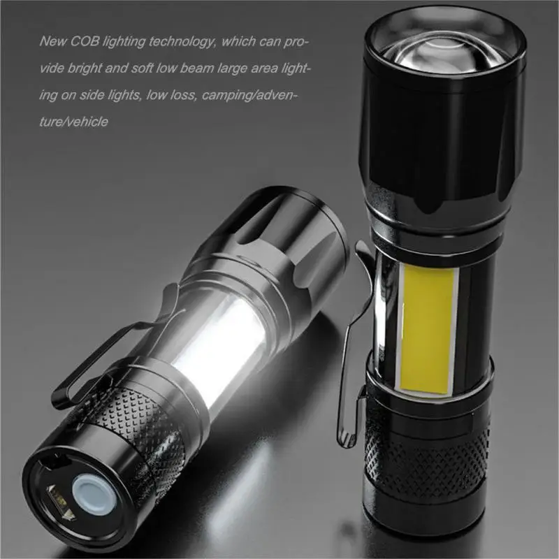 

Built In Battery Mini Portable Led Flashlight Zoom Torch COB Lamp 2000 Lumens Adjustable Penlight Waterproof For Outdoor