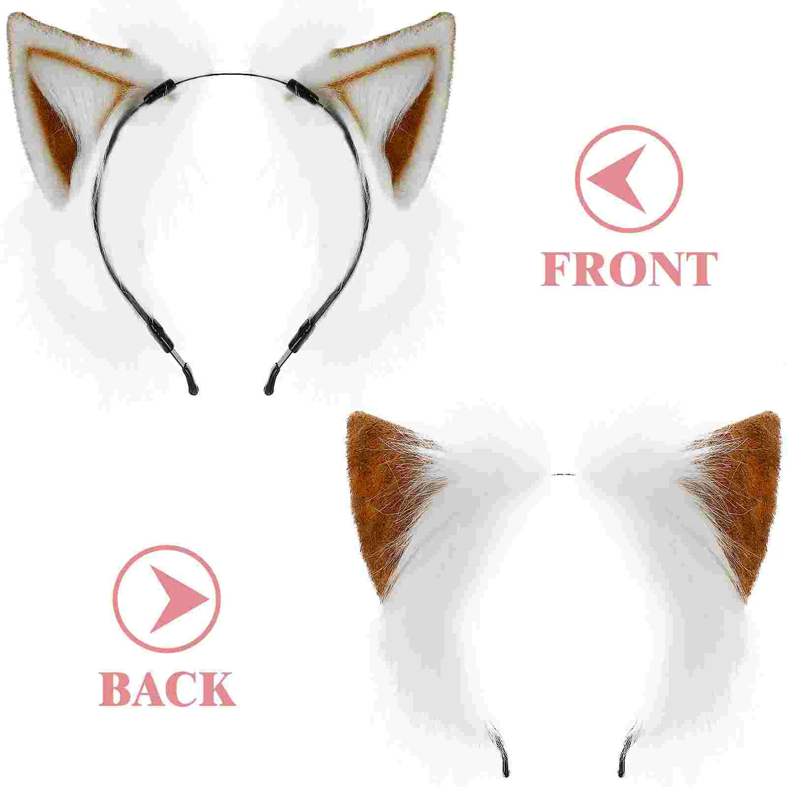 2 Pcs Clothing Furry Ears Headbands Wolf Animal Adults Hair Ties Kids Costume Party
