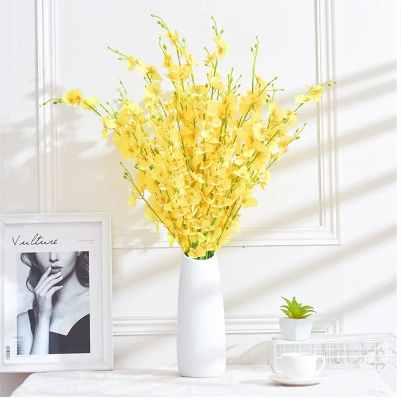 

Artificial Flowers Orchid Flore Yellow Silk Flowers Orchid Fake Flower DIY Wedding Back Road Home Vase Accessories Faux Flores