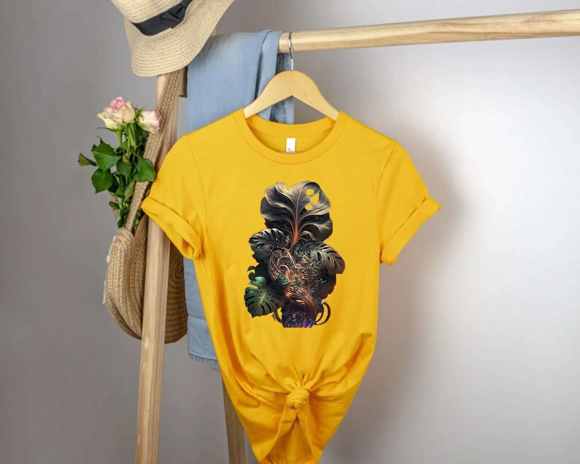 Футболка Monstera с изображением листьев растений для влюбленных мам домиков леди