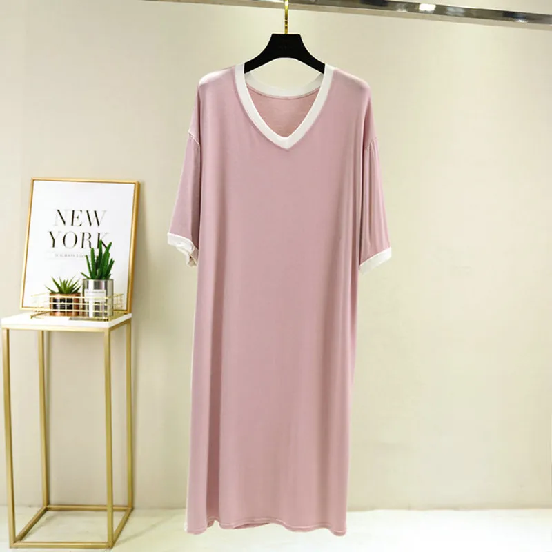 Summer Casual/Sexy Nightgown For Women Elastic Red Nightdress Women's Modal V-Neck Short Sleeve Nightwear 2022 Fashion Clothes