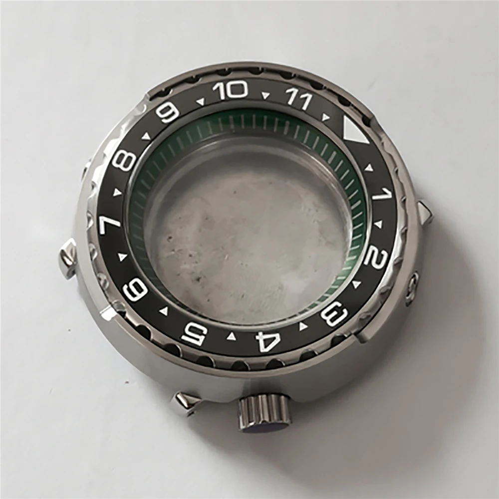 

45MM Tuna Can Watch Case Ceramic Bezel Stainless Steel Green Inner Shell Mineral Glass for NH35/NH36 Movement