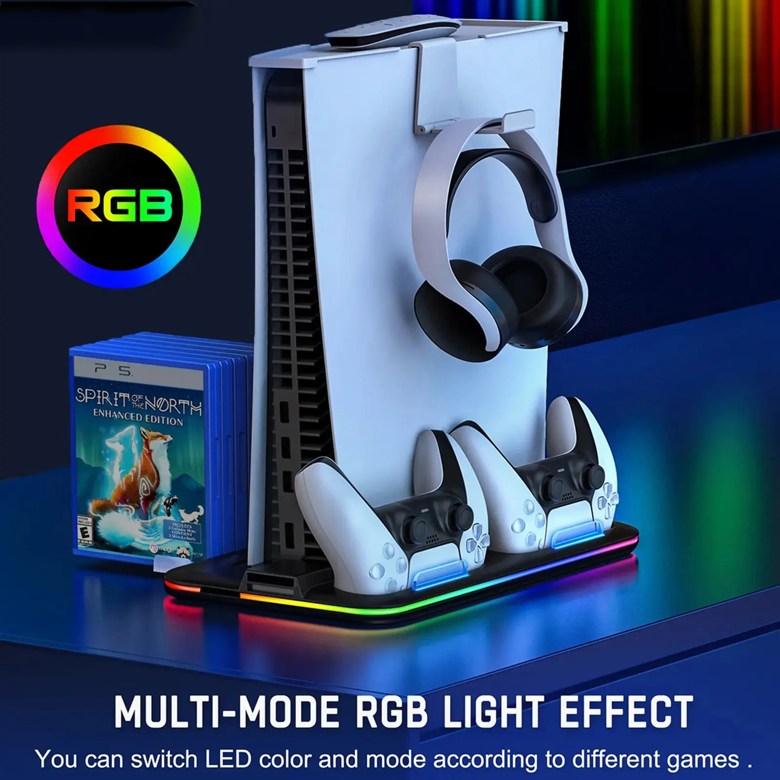 

Подставка охлаждающая с Rgb-подсветкой для консоли Ps5, дисков и цифровых версий, двойной контроллер, зарядная док-станция для Playstation 5, аксессуары