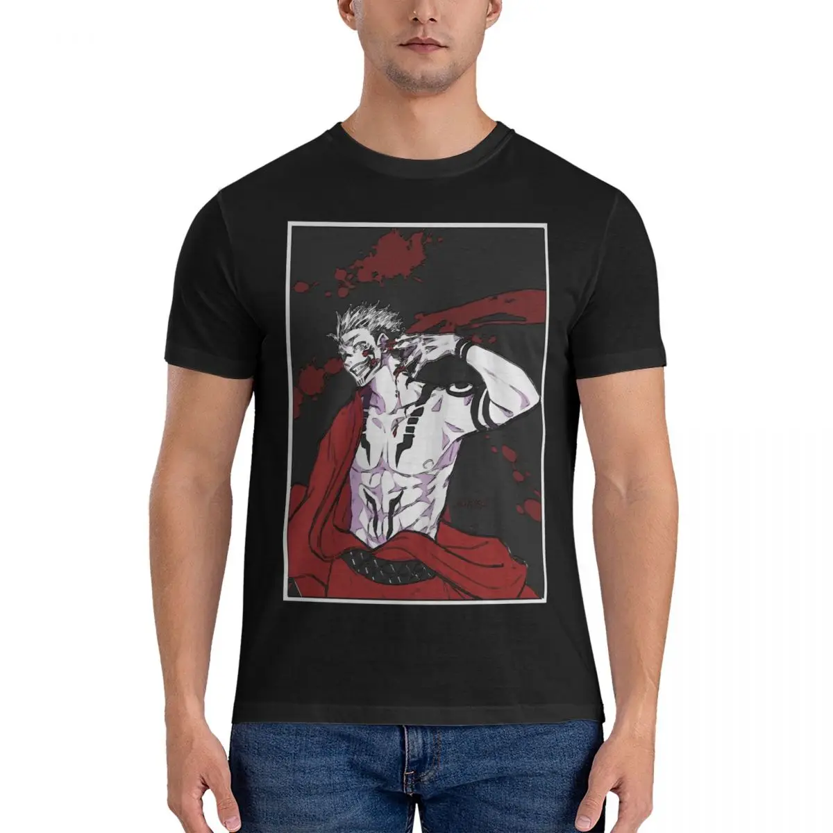 

Мужская футболка, потрясающие футболки с принтом SUKUNA Smile, футболки большого размера с принтом ююютсу, кайсен