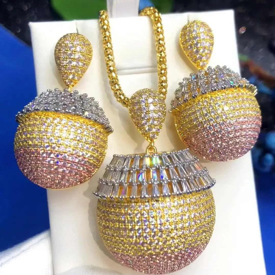 

Missvikki Original Lucky Chain Ball Necklace Earrings Luxury Gougeous Splicing Big Pendant For Women Wedding Party Accessories