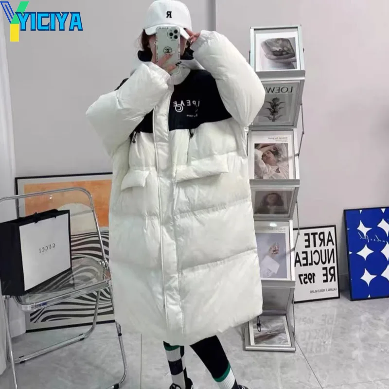 YICIYA Bomber Women Long Thicken Down Coat Black Warm Parkas 2022 Winter Long Sleeve Y2k Windbreaker Jackets Women Bombers Coats