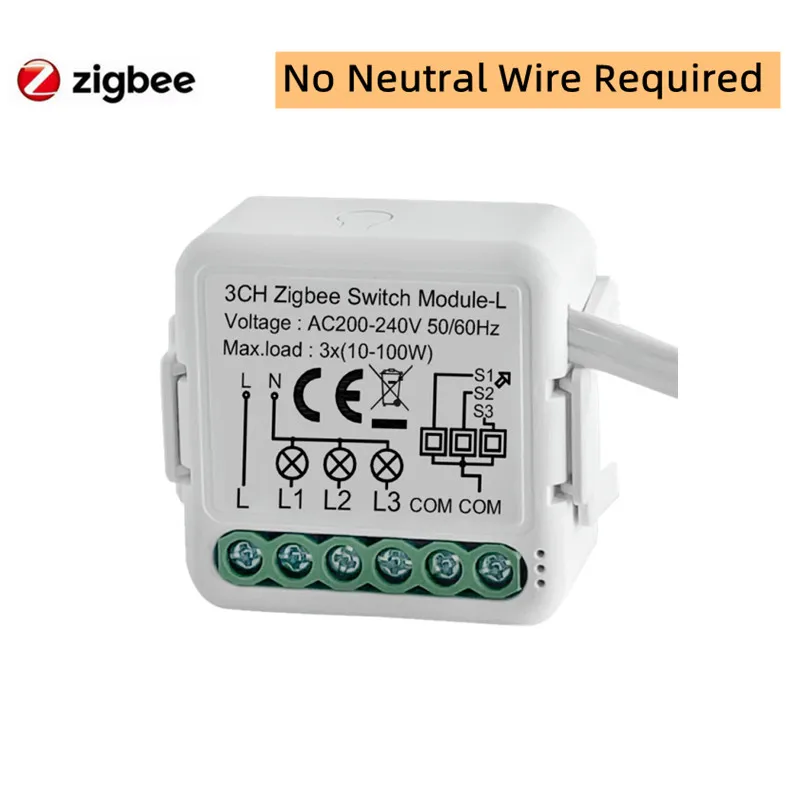 

Внутреннее реле Smart Tuya Zigbee, модуль переключателя с 3 клавишами, без нейтрального соединения, работает с Alexa Google Yandex Alice