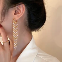 gold color long tassel pearl dangle earrings for women new bijoux elegant geometric statement earrings anniversary jewelry gifts