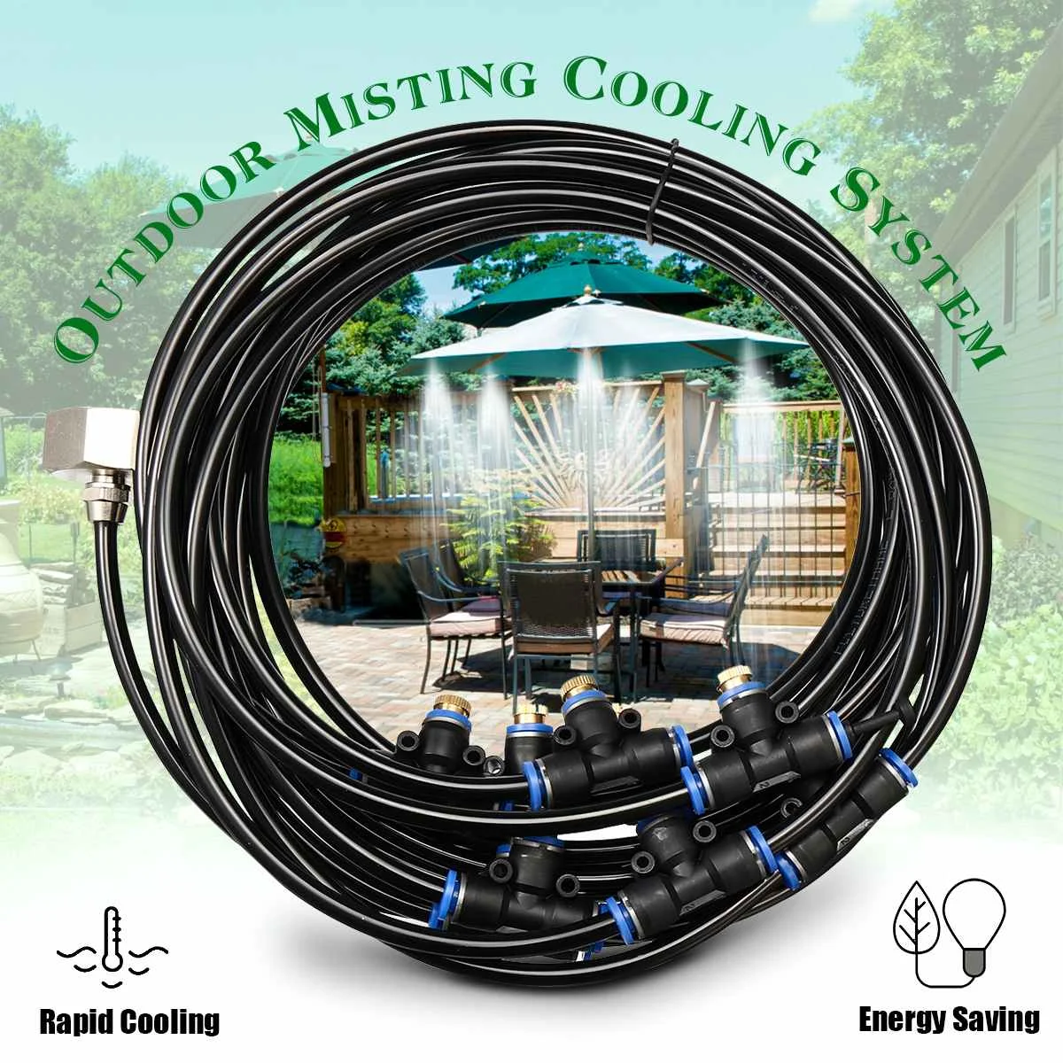 

Fog Watering Irrigation System 80M PVC Hose Misting Cooling Garden Sprinkler Automatic Water Nozzle Spray Head Tee Connecter