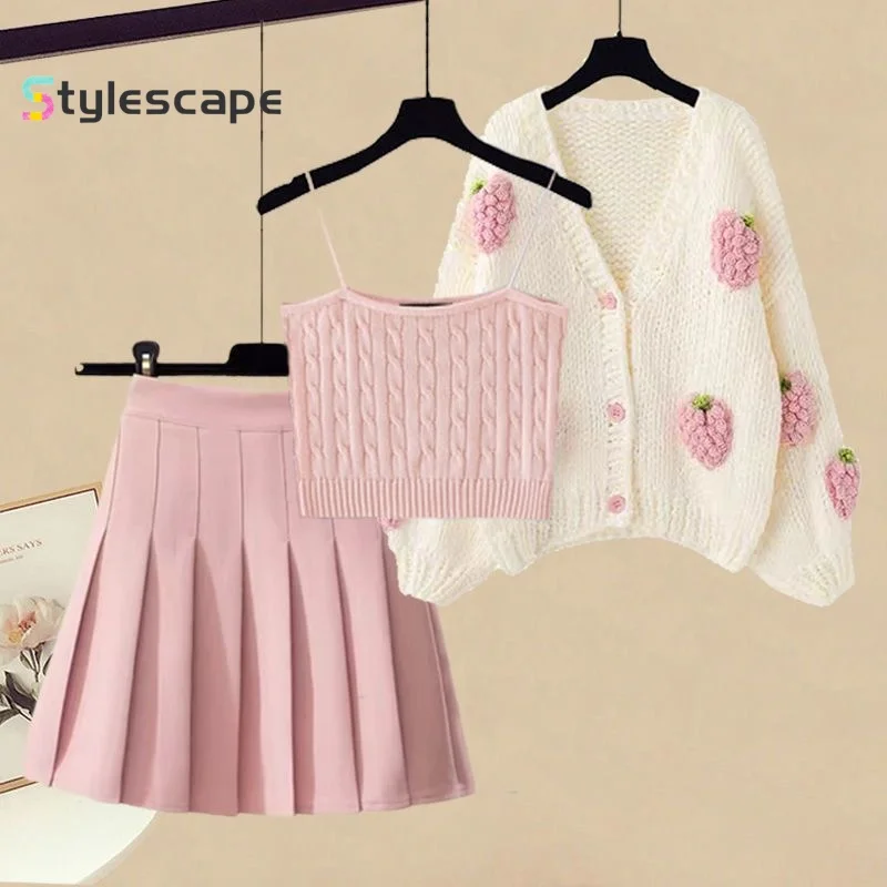 Женский трикотажный кардиган с юбкой комплект из трех предметов большого