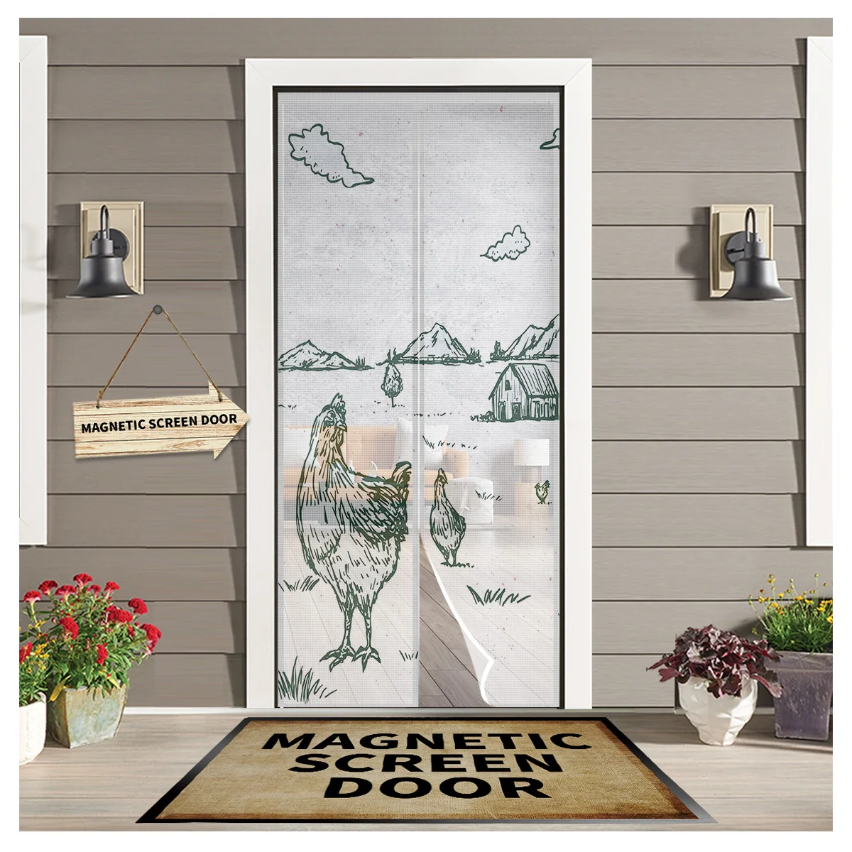 

Противомоскитная сетка в стиле кантри для фермы, курятника, ландшафта, магнитного москитного экрана, кухонной двери, вуаль, тканевая москит...