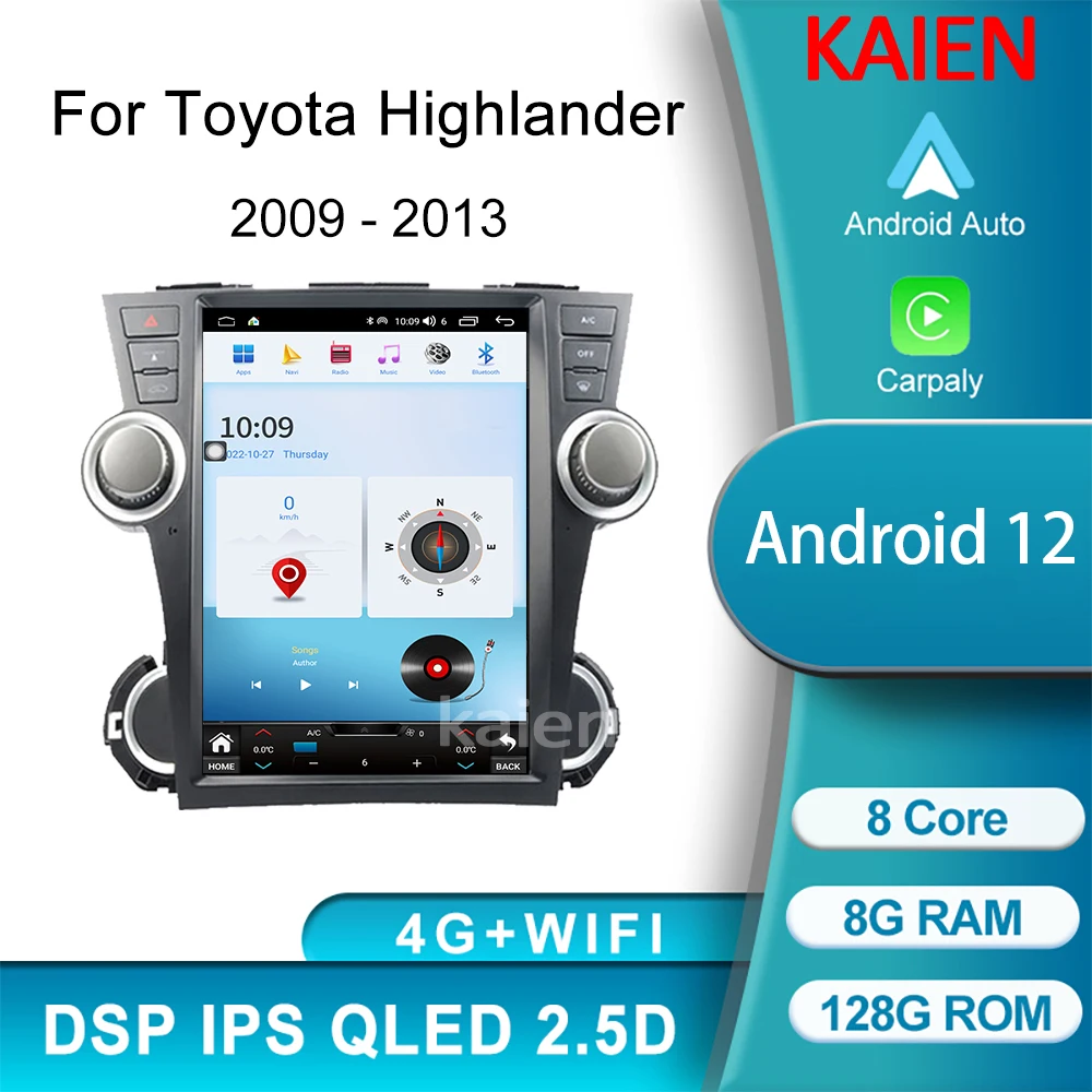 

Автомагнитола KAIEN для Toyota Highlander 2009-2013, Android, GPS-навигация, автомобильное радио, DVD, мультимедийный видеоплеер, стерео, Carplay, 4G, Wi-Fi